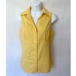 Antilia Femme Sleeveless Button Front Blouse Sunny Yellow Womens Stretch Size L